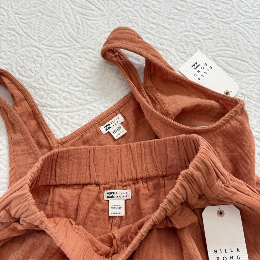 Billabong Lightweight Cotton Crop Top and Pants Set, Toffee Sz S - Picture 3 of 7